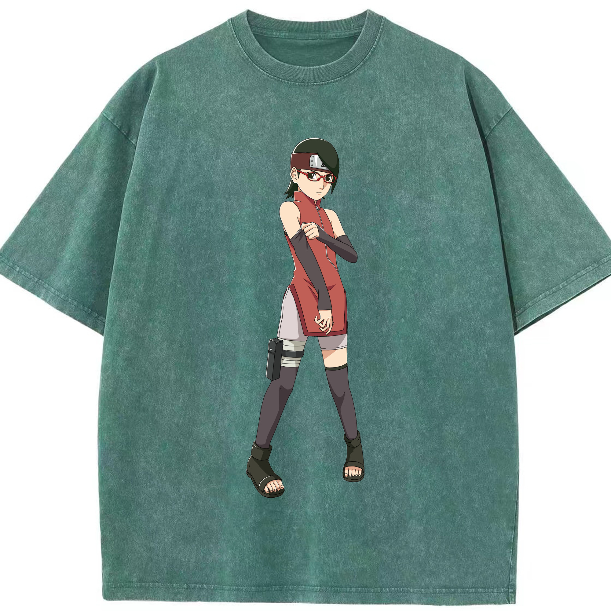 （画像用） NARUTO -ナルト- うちは サラダ Uchiha Sarada 綿100% ヴィンテージ風 半袖Tシャツ（フロントプリント）